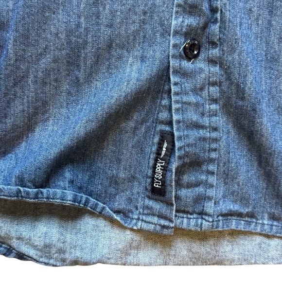 FLY SUPPLY Polka Dot and Denim Button-Up Shirt unique hybrid style - Picture 4 of 11